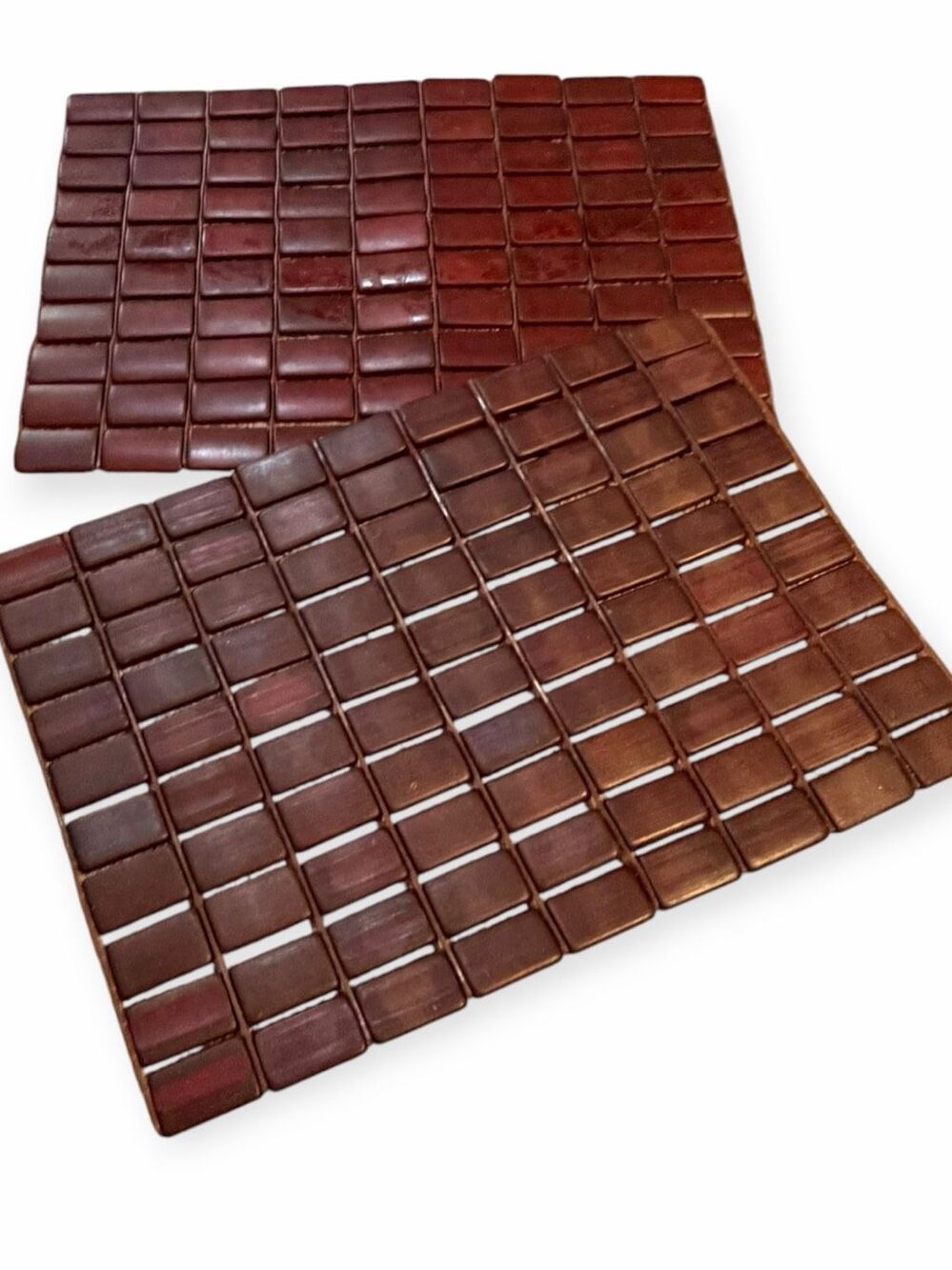 VINTAGE Set of 2 Wood Tile Placemats Dark Brown MCM Boho Flexible Table Mats